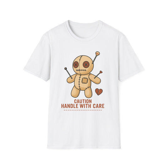 Voodoo Doll T-Shirt - "Caution: Handle With Care" Cute Spooky Graphic