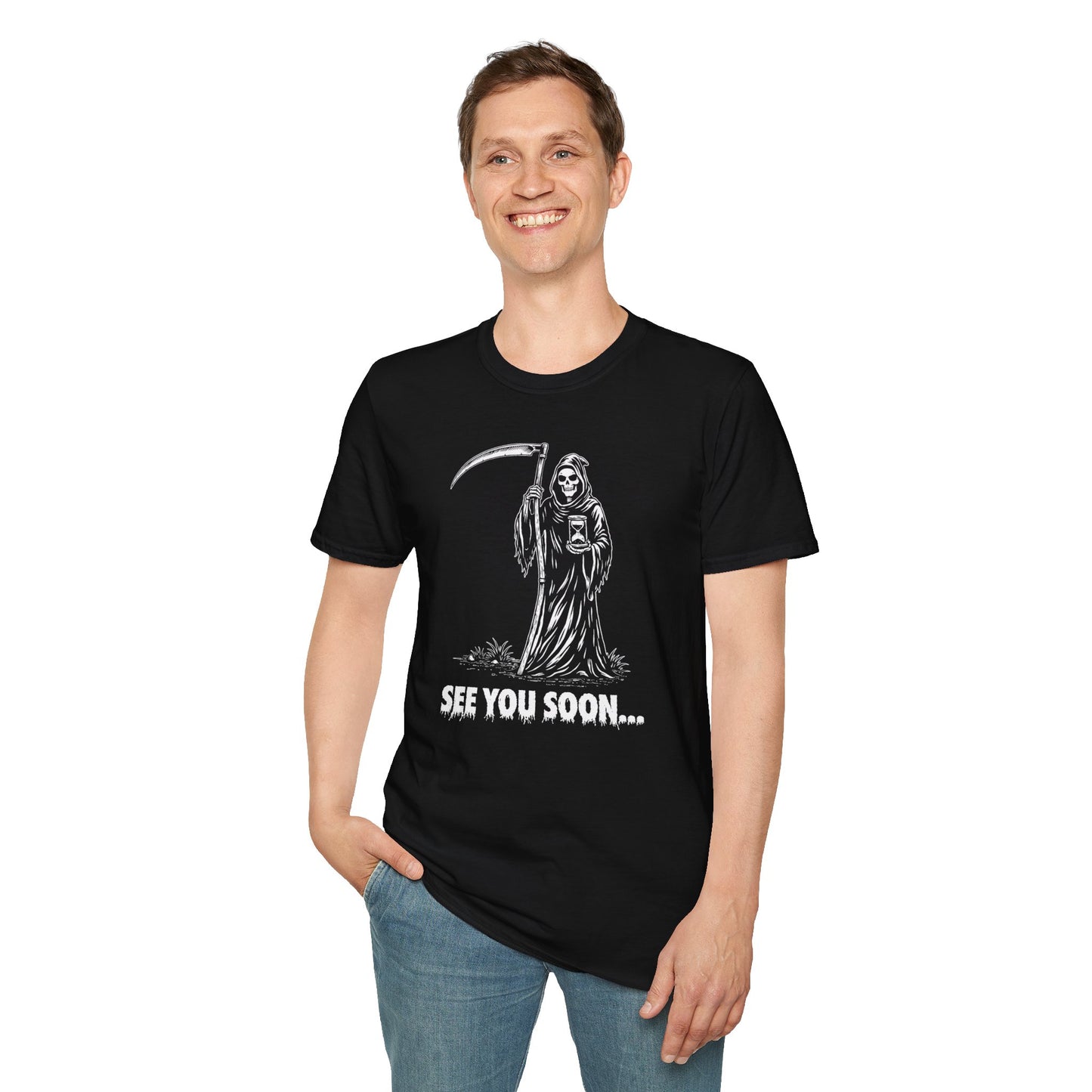 Grim Reaper "See You Soon" T-Shirt — Gothic Halloween Skull Tee
