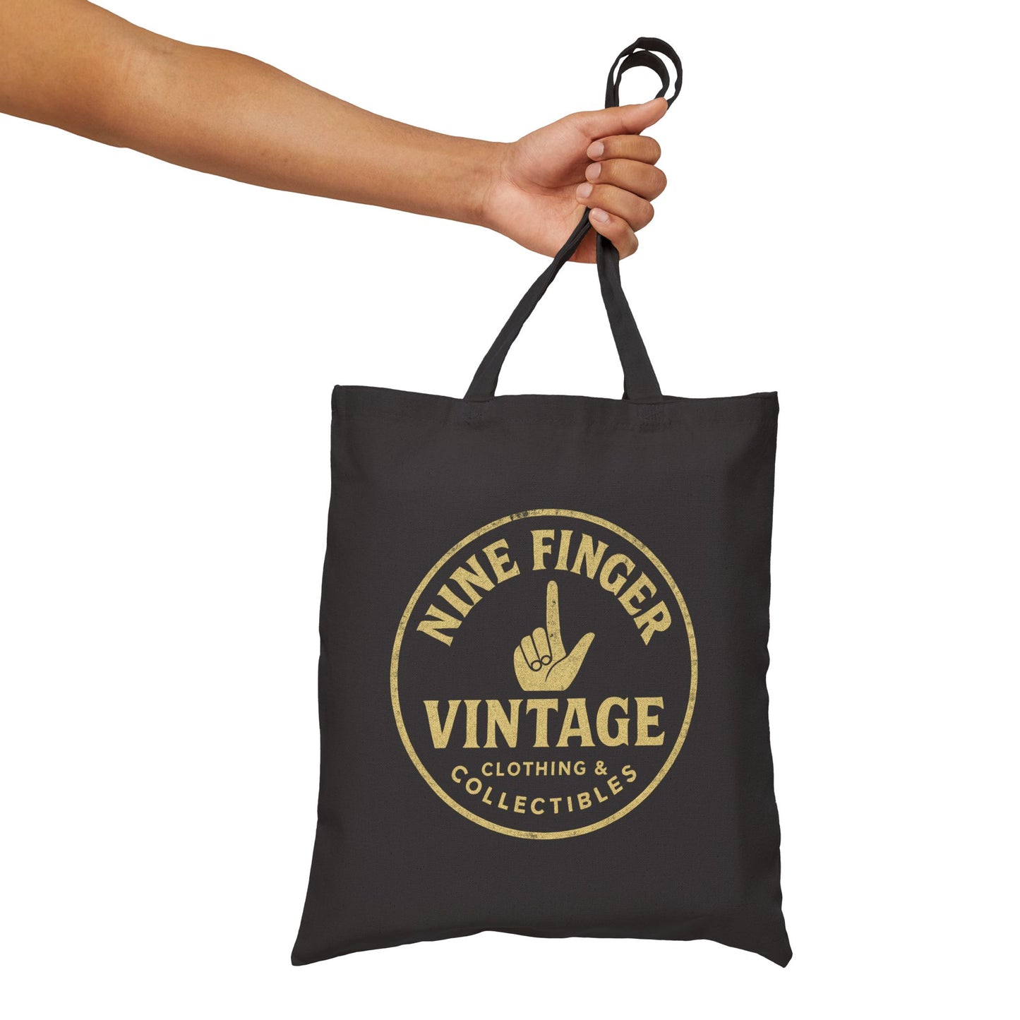 Vintage 'Nine Finger' Logo Tote Bag — Retro Canvas Market Bag
