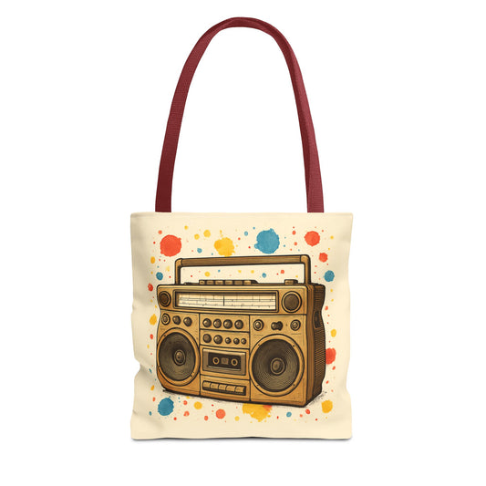 Retro 1980s Boombox Tote Bag - Vintage Music Graphic All-Over Print