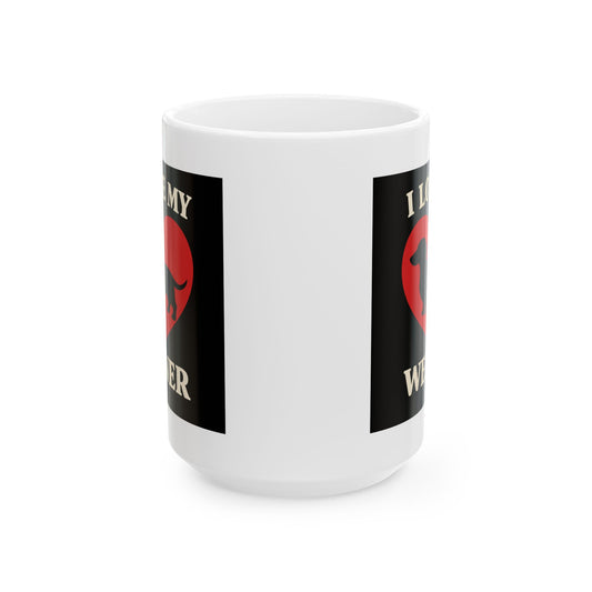 I Love My Wiener Dog Ceramic Mug — Dachshund Heart Valentine Coffee Cup