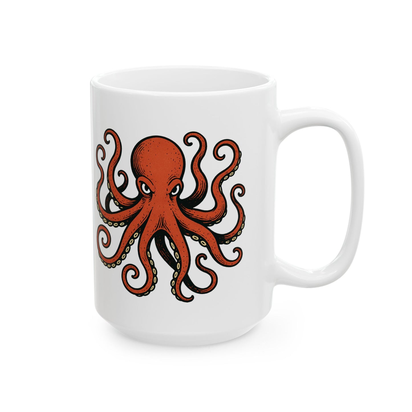 Octopus Ceramic Mug - Nautical Red Octopus Coffee Cup (11oz/15oz)