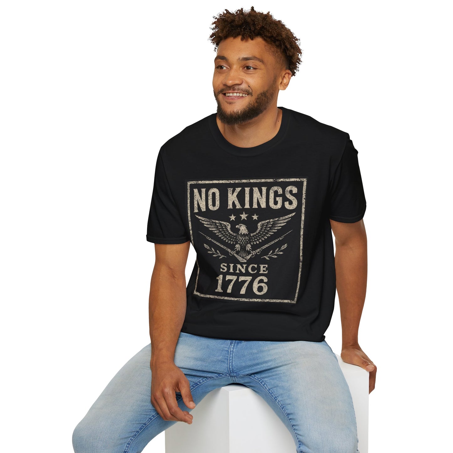 No Kings Since 1776 Vintage Patriot T-Shirt BLACK ONLY
