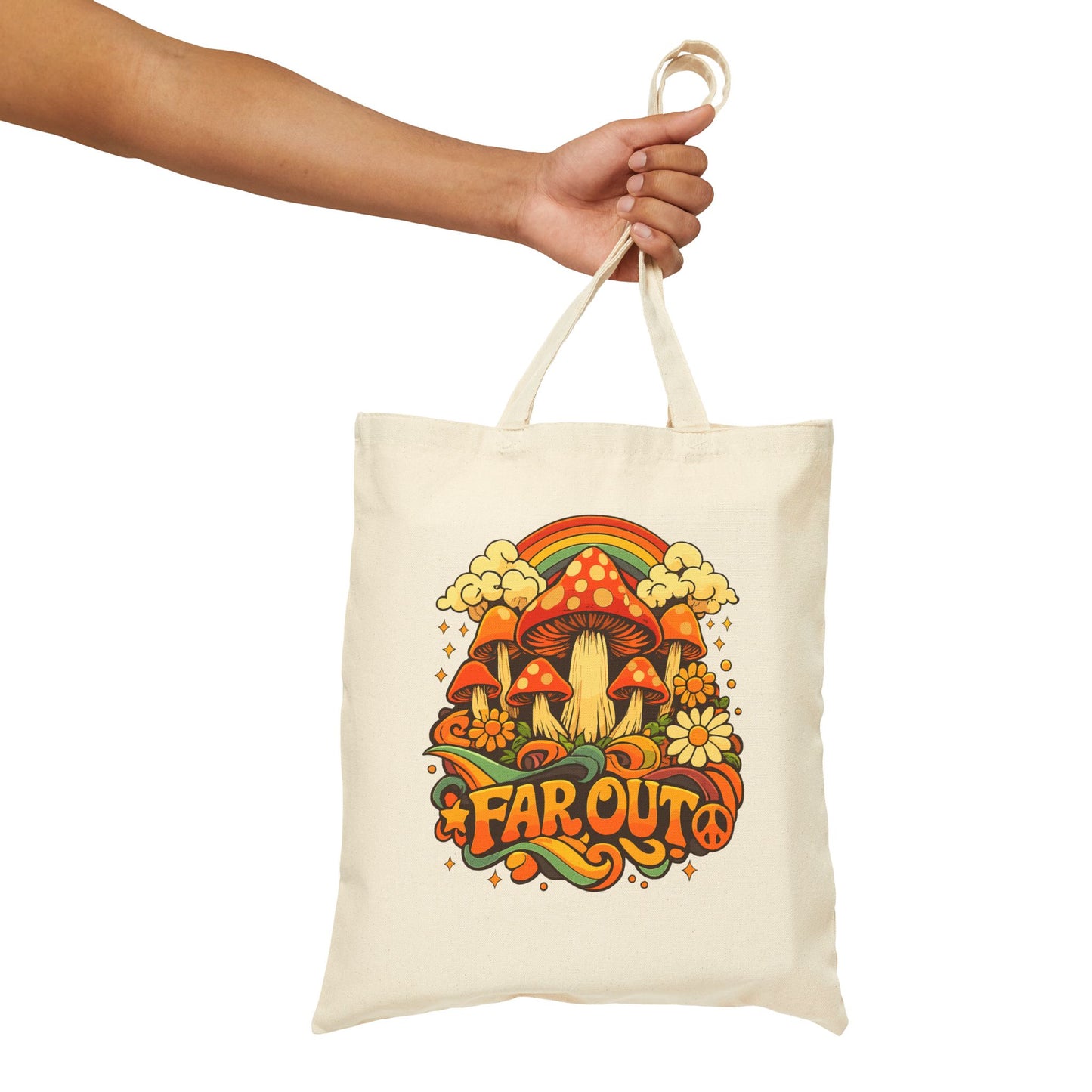 Retro Mushroom 'Far Out' Canvas Tote Bag