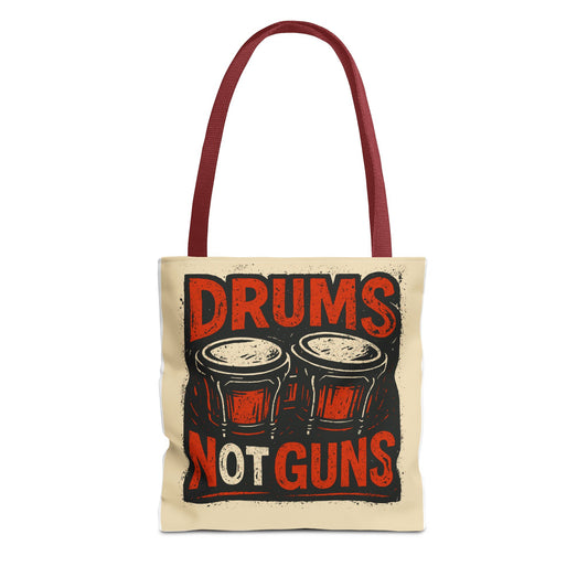 Drums Not Guns Tote Bag — Retro Percussion Protest AOP Tote