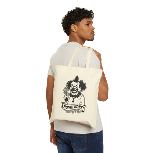 Creepy Clown Retro Canvas Tote Bag — "Honk! Honk!" Graphic Cotton Tote