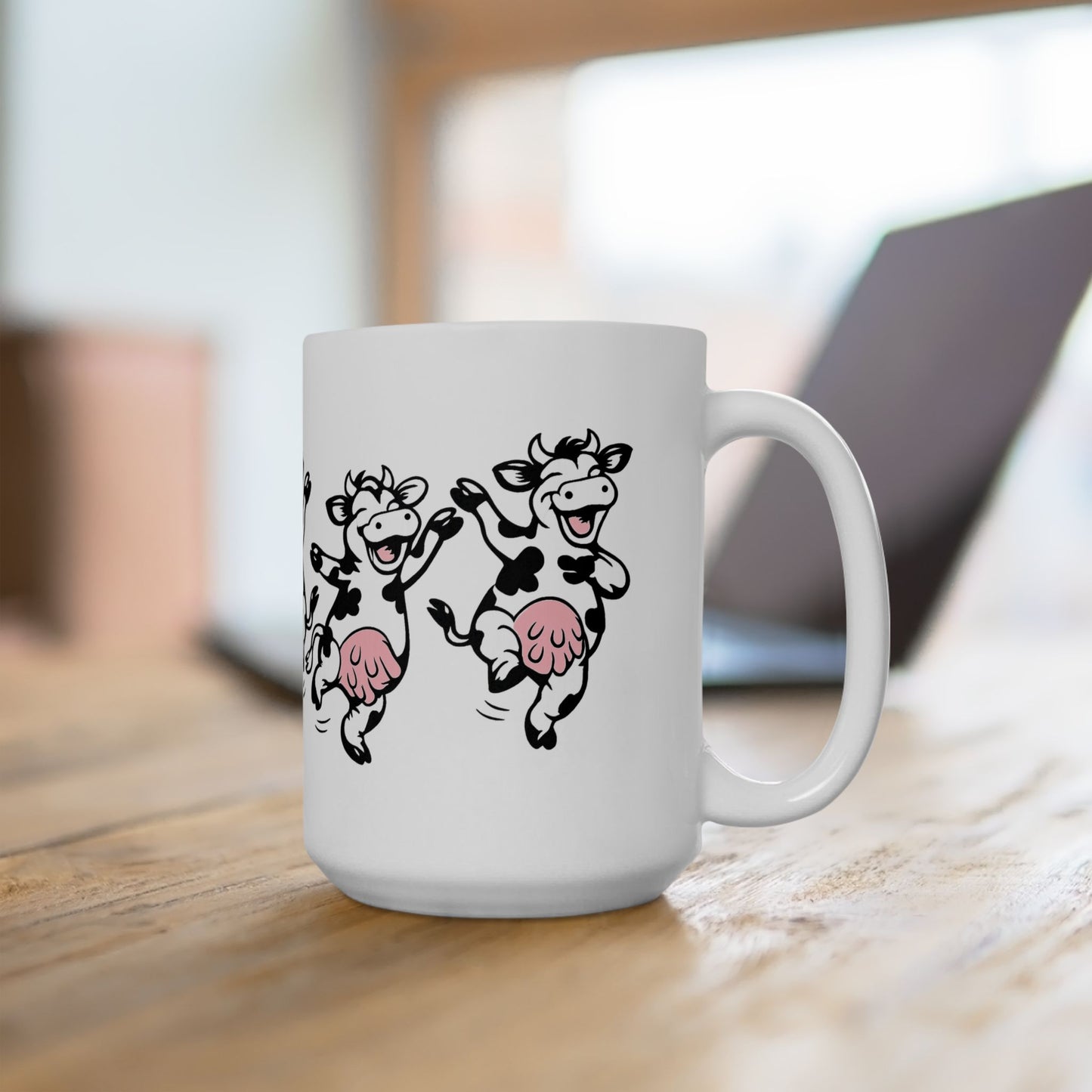 Happy Dancing Cow Ceramic Mug - Cute Farm Animal Coffee Cup (11oz & 15oz)