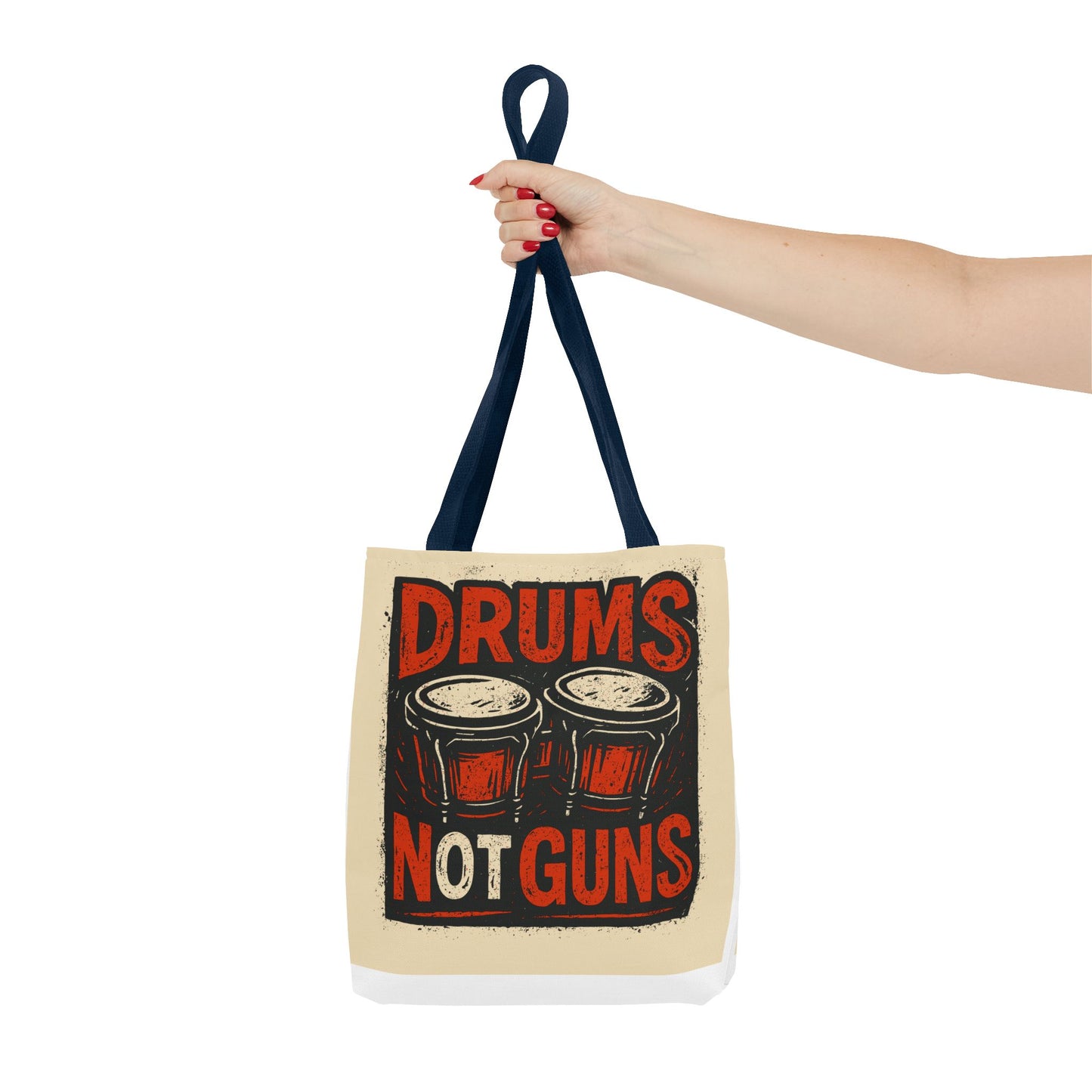 Drums Not Guns Tote Bag — Retro Percussion Protest AOP Tote