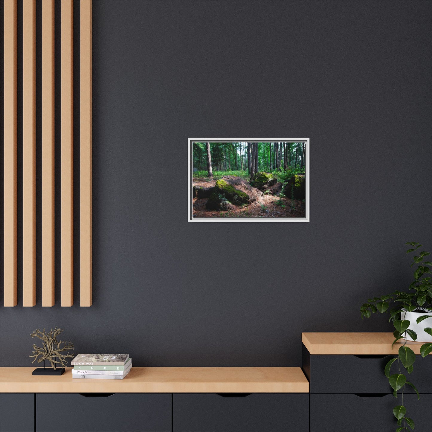 Framed Forest Canvas Print — Mossy Woodland Wall Art (Matte, Multi‑Color)