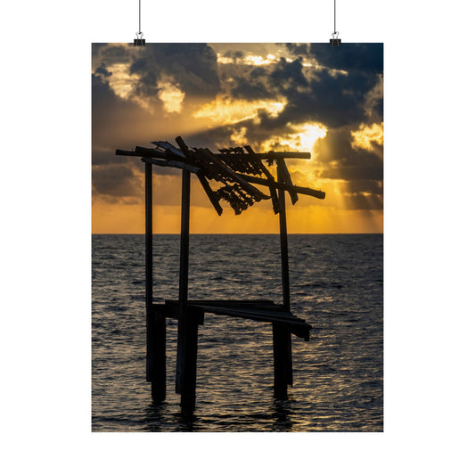 Sunset Pier Silhouette Poster | Matte Vertical Wall Art