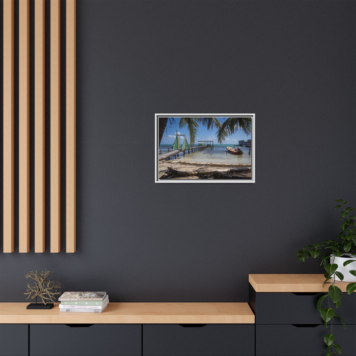 Caye Caulker Beach Canvas Print — Framed Matte Wall Art