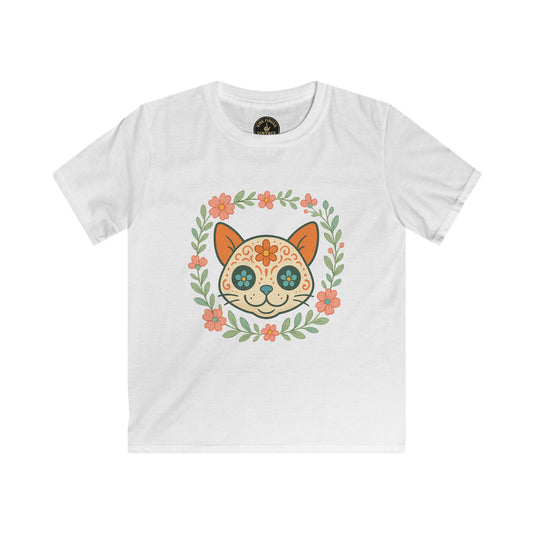 Kids Tee - Floral Sugar Skull Cat Graphic