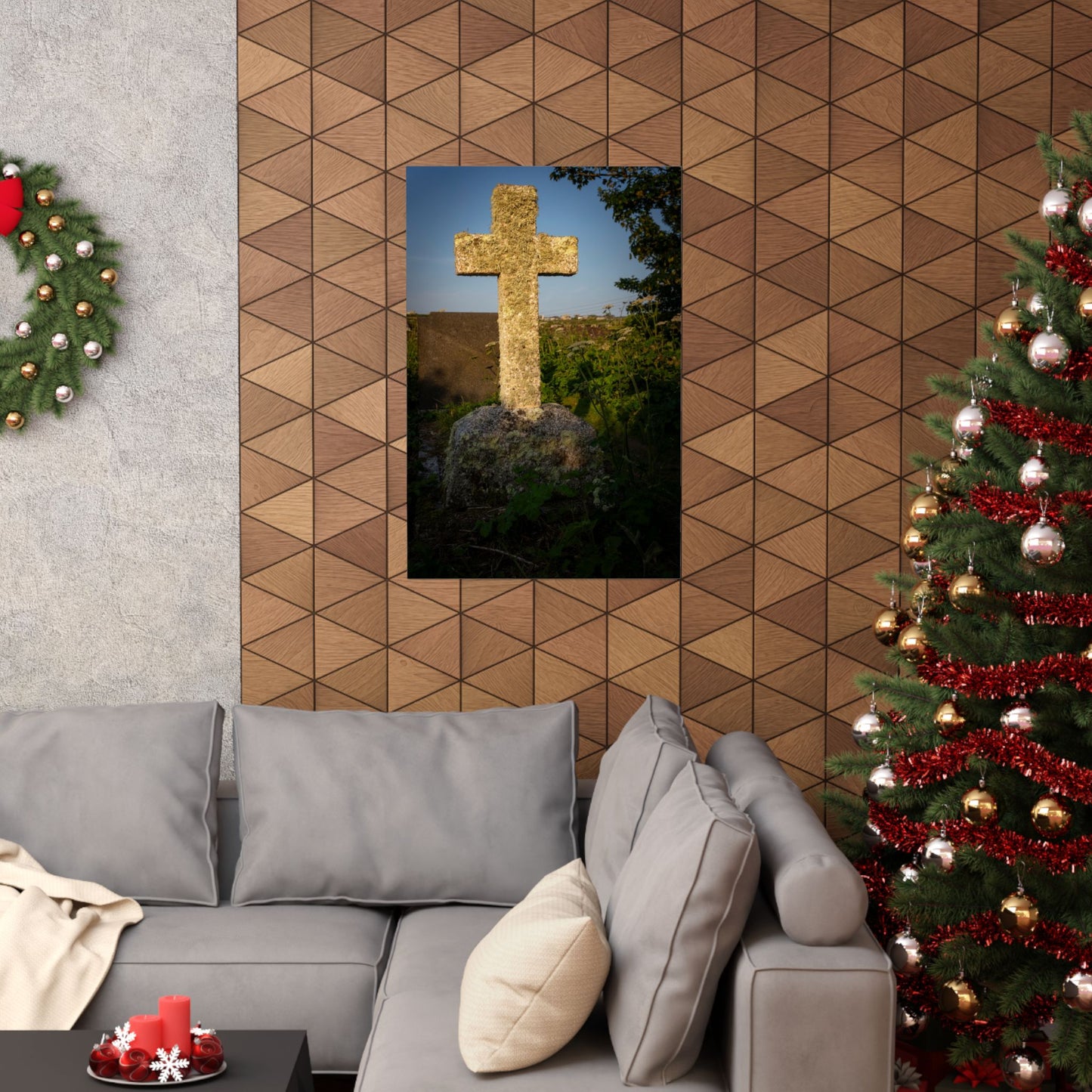 Stone Cross Poster | Matte Vertical Religious Wall Art
