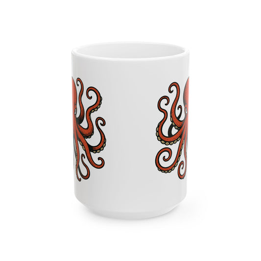 Octopus Ceramic Mug - Nautical Red Octopus Coffee Cup (11oz/15oz)