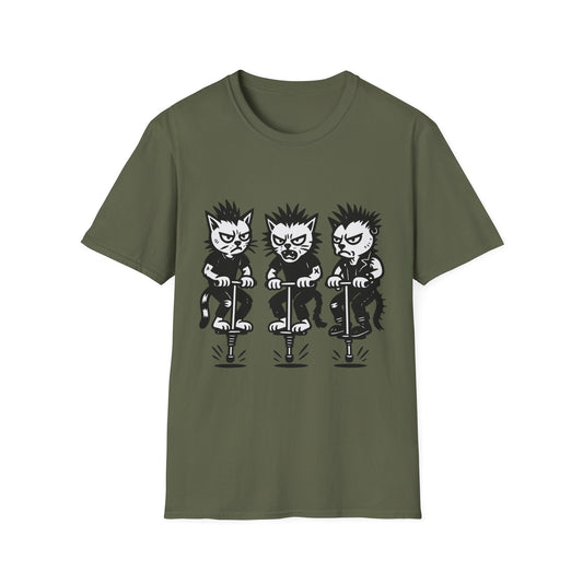 Pogo Cats Trio Retro Punk Cats on Pogo Sticks T‑Shirt