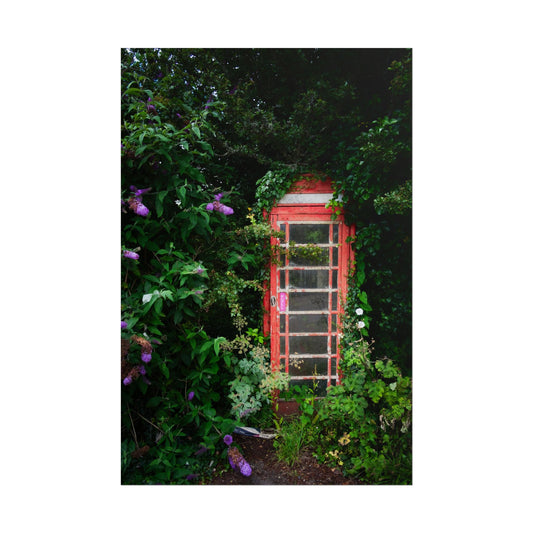 Vintage Red Phone Booth Poster — Overgrown Garden Wall Art Print