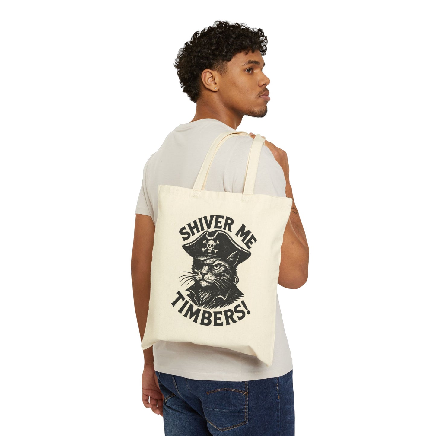 Shiver Me Timbers Pirate Cat Tote Bag | Cotton Canvas Shopper