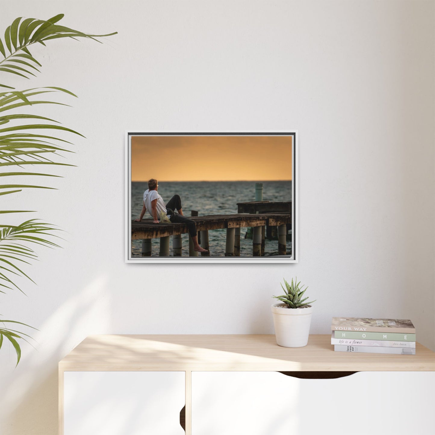 Sunset Pier Matte Canvas Framed Wall Art