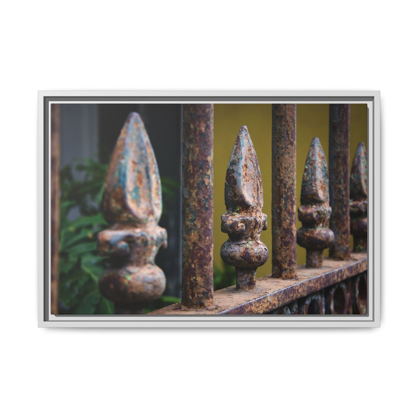 New Orleans Wrought Iron Matte Canvas Framed Wall Art — Rusted Iron Finials