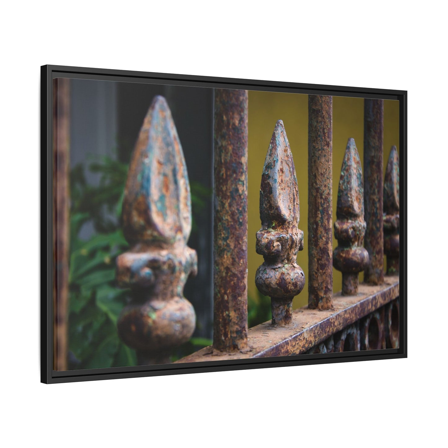 New Orleans Wrought Iron Matte Canvas Framed Wall Art — Rusted Iron Finials