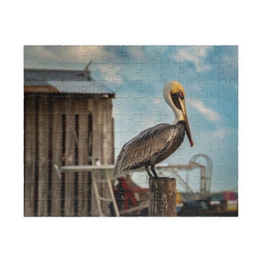 Caye Caulker Pelican Jigsaw Puzzle — Brown Pelican on Jetty Post (110–1014 pcs)