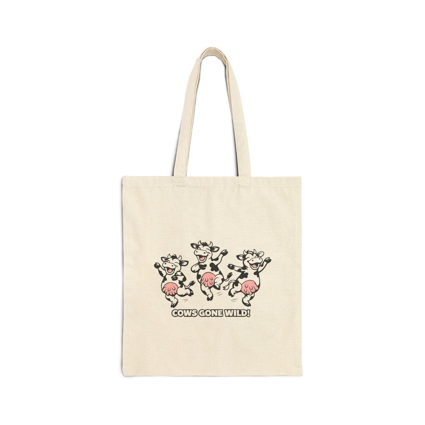 Cows Gone Wild Canvas Tote Bag — Funny Dancing Cow Eco Grocery Shopper