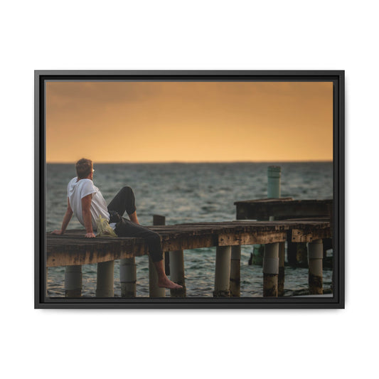 Sunset Pier Matte Canvas Framed Wall Art