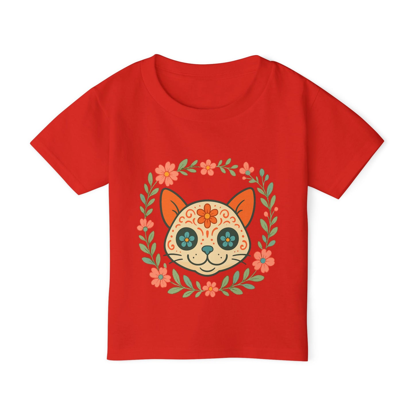 Sugar Skull Cat Toddler T-Shirt — Floral Day of the Dead Kids Tee