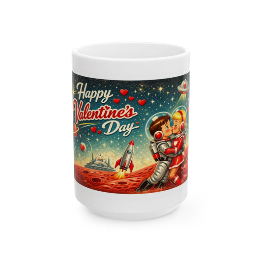 1950s Space-Age Valentine Ceramic Mug — Retro Vintage Love Design