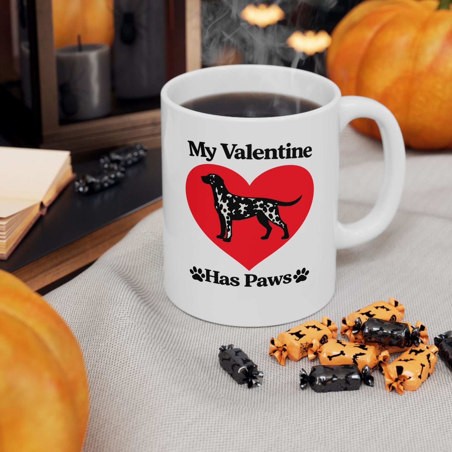 My Valentine Has Paws Dalmation St Valentine's Day dog Cute Pet Lover Coffee Cup (11oz/15oz)