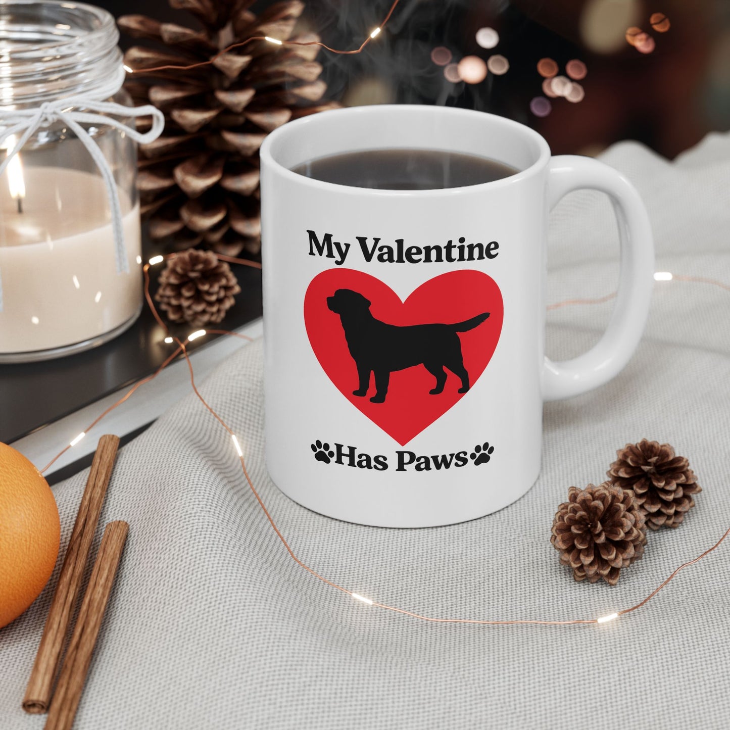 My Valentine Has Paws Rottweiler Valentine's Day Dog Ceramic Mug (11oz, 15oz)