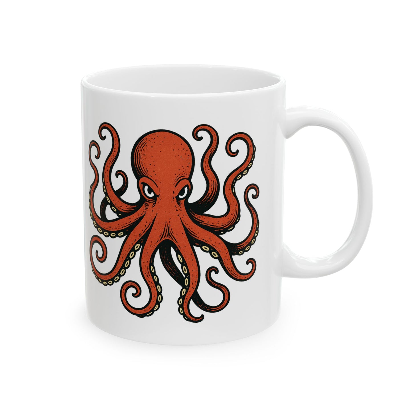 Octopus Ceramic Mug - Nautical Red Octopus Coffee Cup (11oz/15oz)