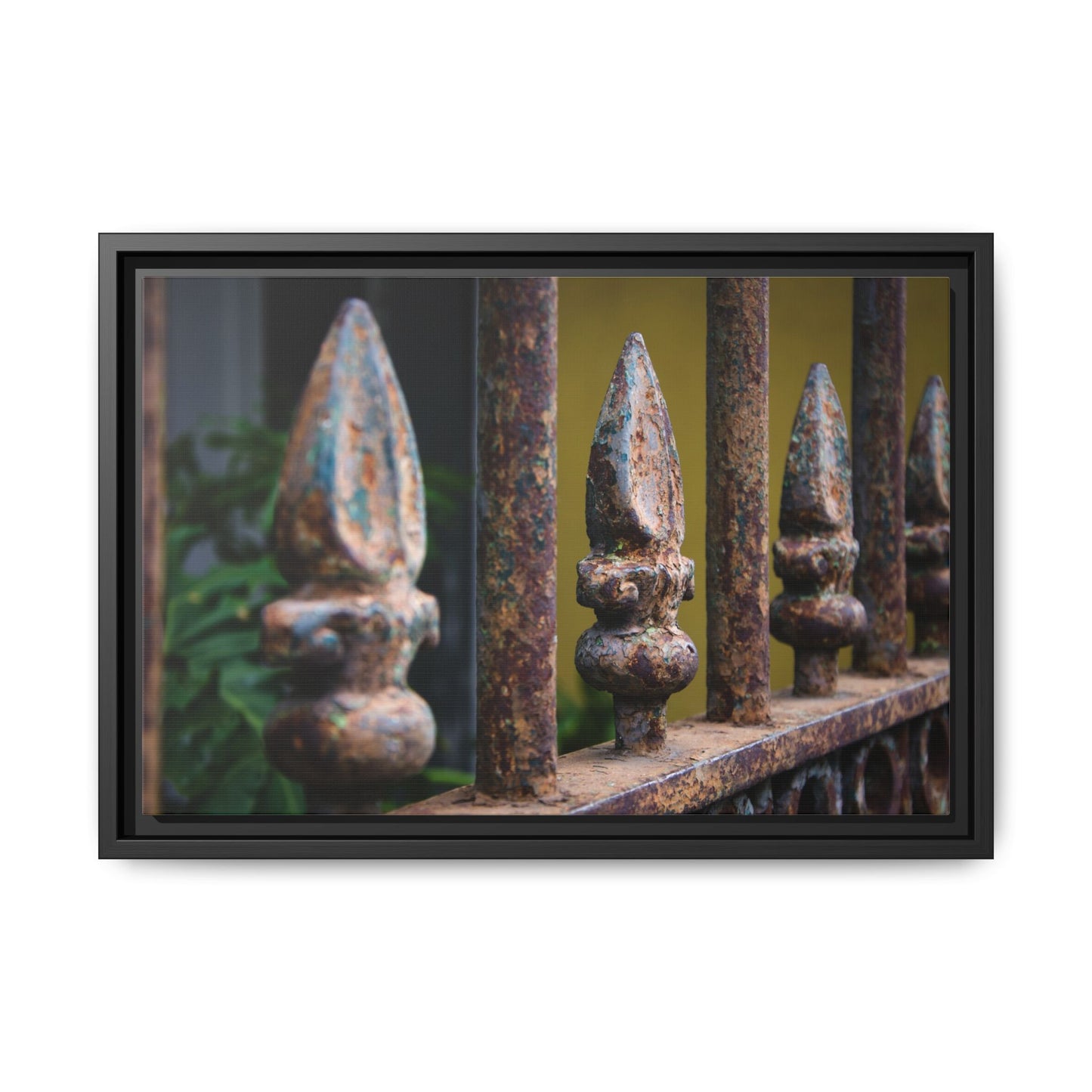 New Orleans Wrought Iron Matte Canvas Framed Wall Art — Rusted Iron Finials