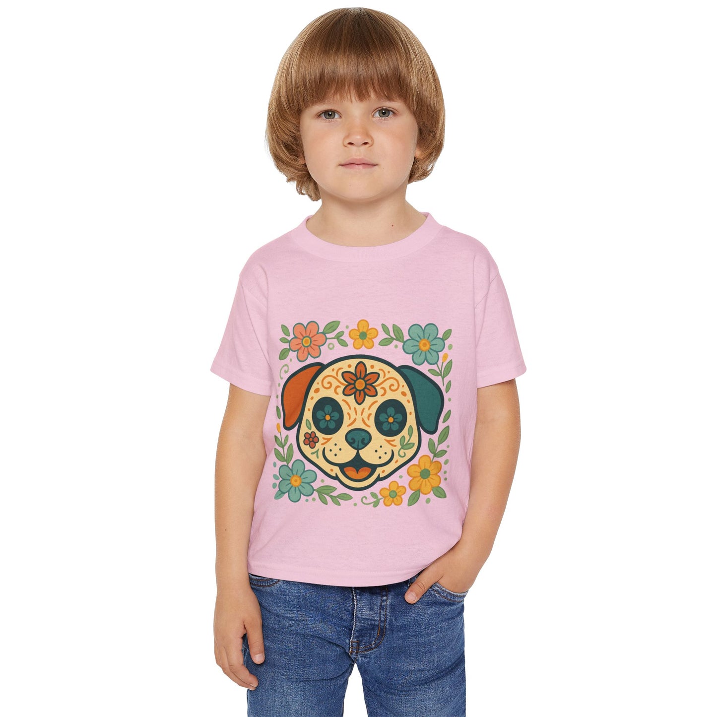 Toddler T-Shirt • Floral Sugar Skull Puppy Design