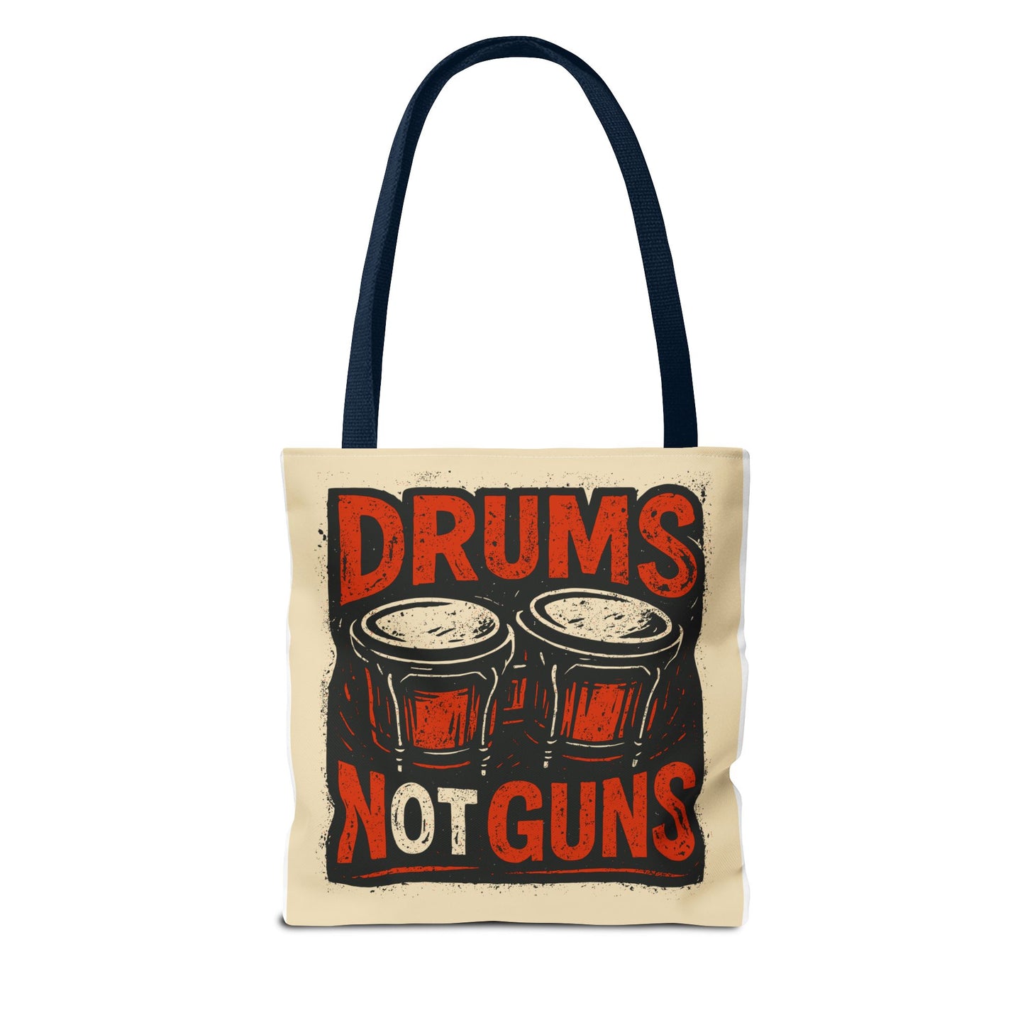 Drums Not Guns Tote Bag — Retro Percussion Protest AOP Tote