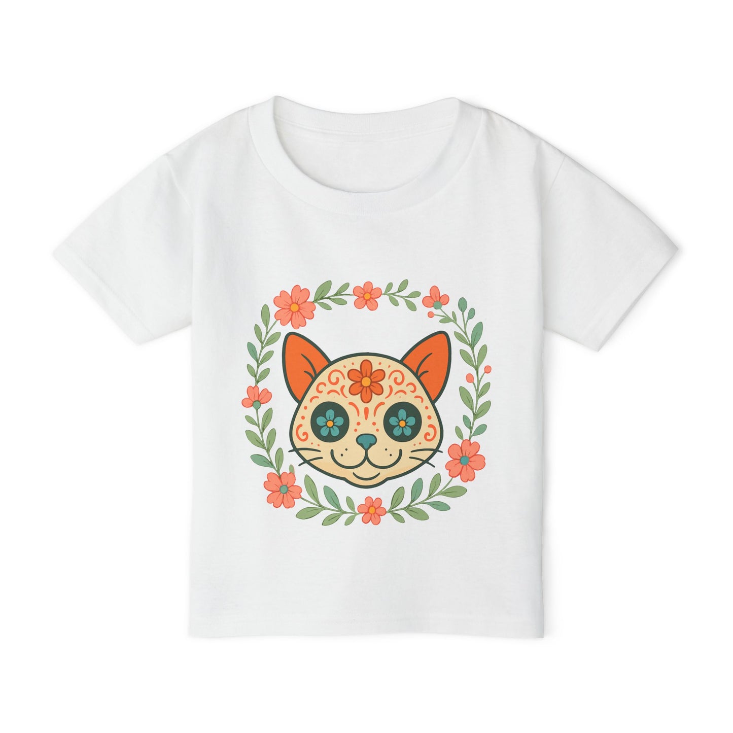 Sugar Skull Cat Toddler T-Shirt — Floral Day of the Dead Kids Tee