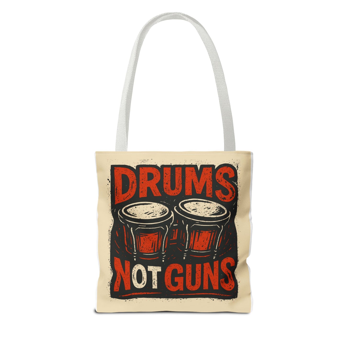 Drums Not Guns Tote Bag — Retro Percussion Protest AOP Tote