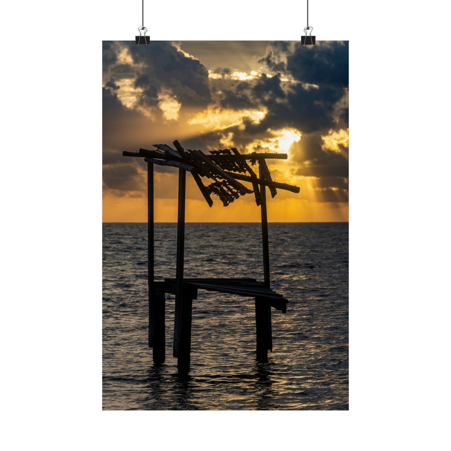 Sunset Pier Silhouette Poster | Matte Vertical Wall Art