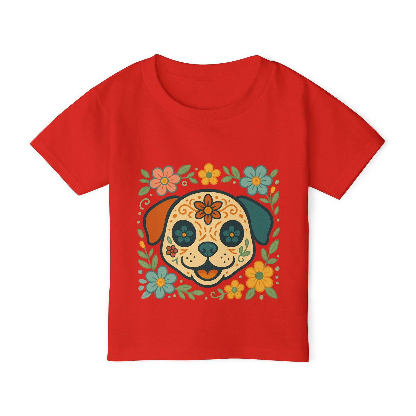 Toddler T-Shirt • Floral Sugar Skull Puppy Design