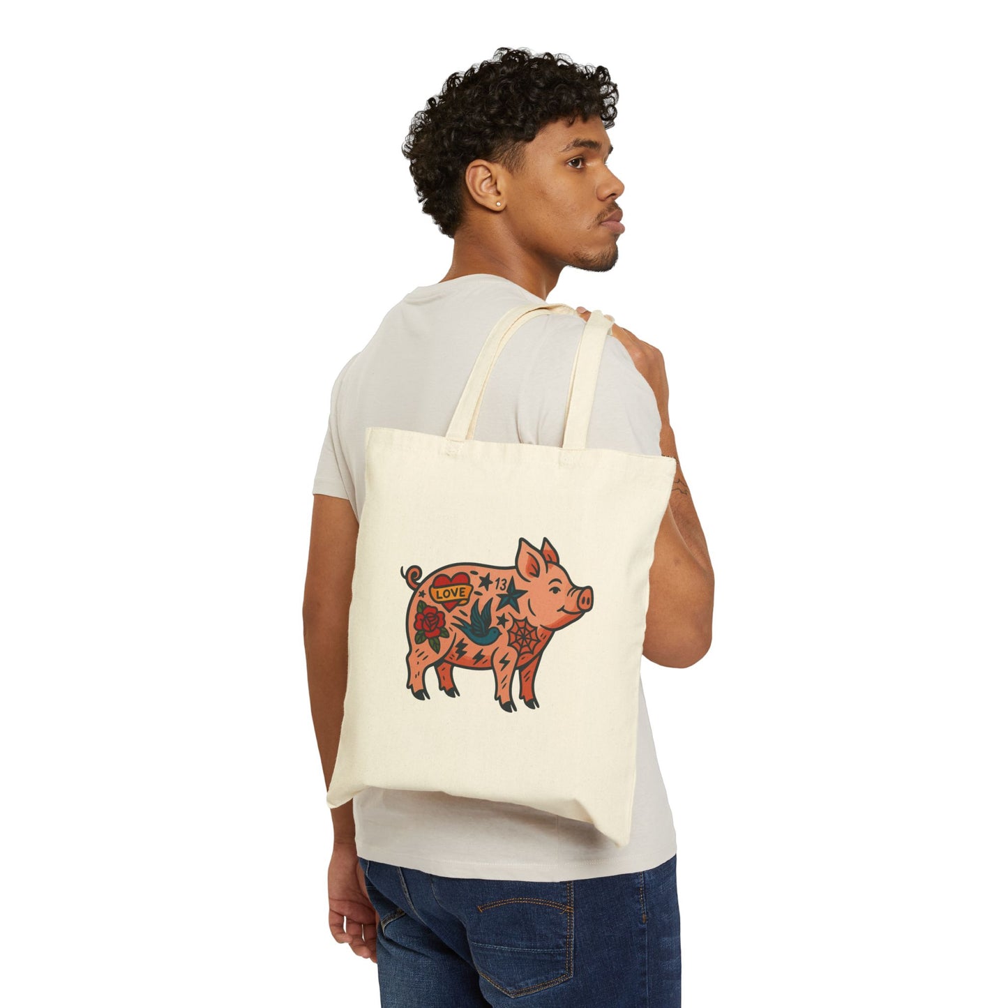 Tattoo Style Pig Canvas Tote Bag