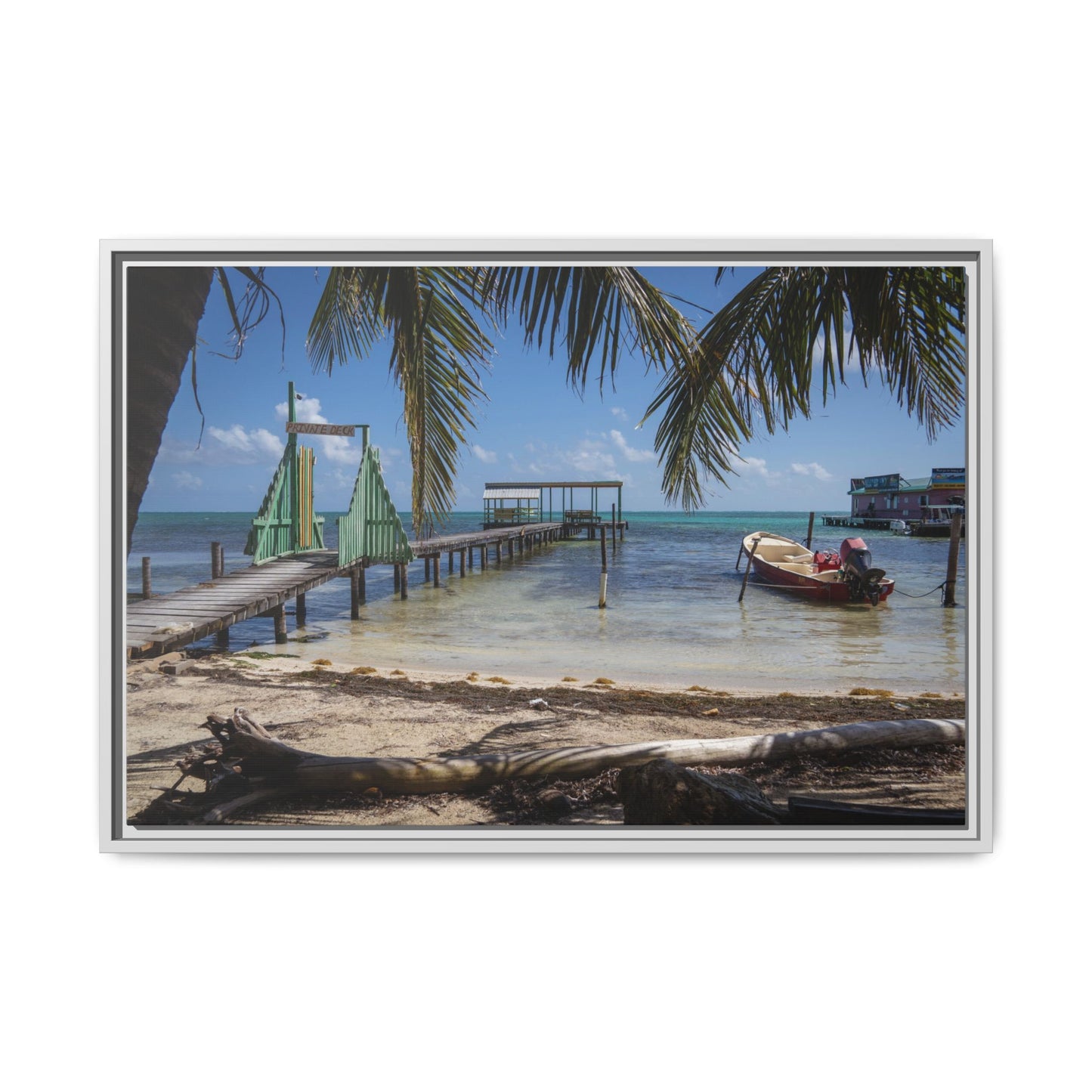 Caye Caulker Beach Canvas Print — Framed Matte Wall Art