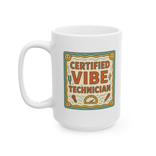 Ceramic Mug — Retro Smiley 'Good Vibes' Coffee Cup (11oz/15oz)