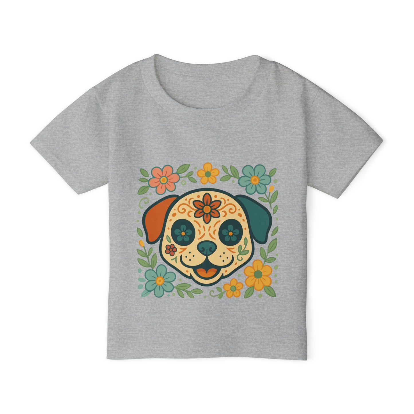 Toddler T-Shirt • Floral Sugar Skull Puppy Design