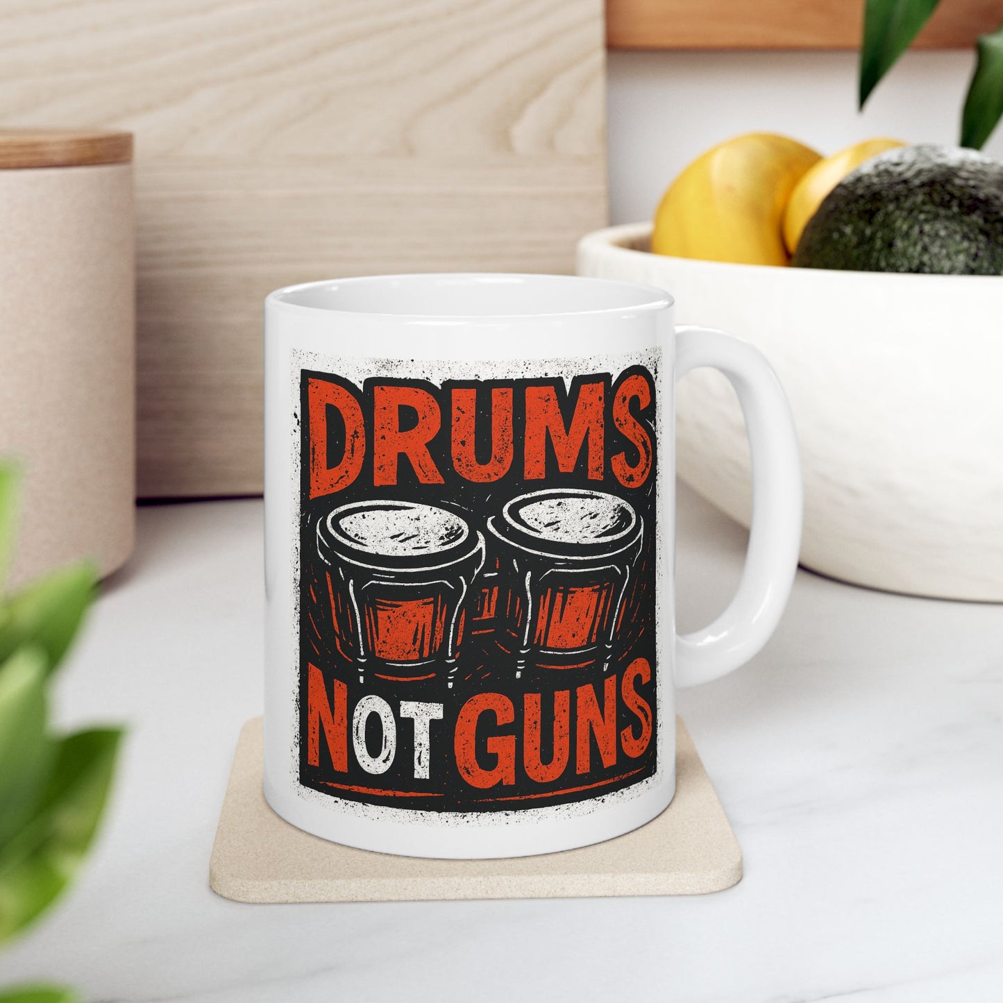 Drums Not Guns Ceramic Mug — "Drums not Guns" Coffee Cup (11oz, 15oz)