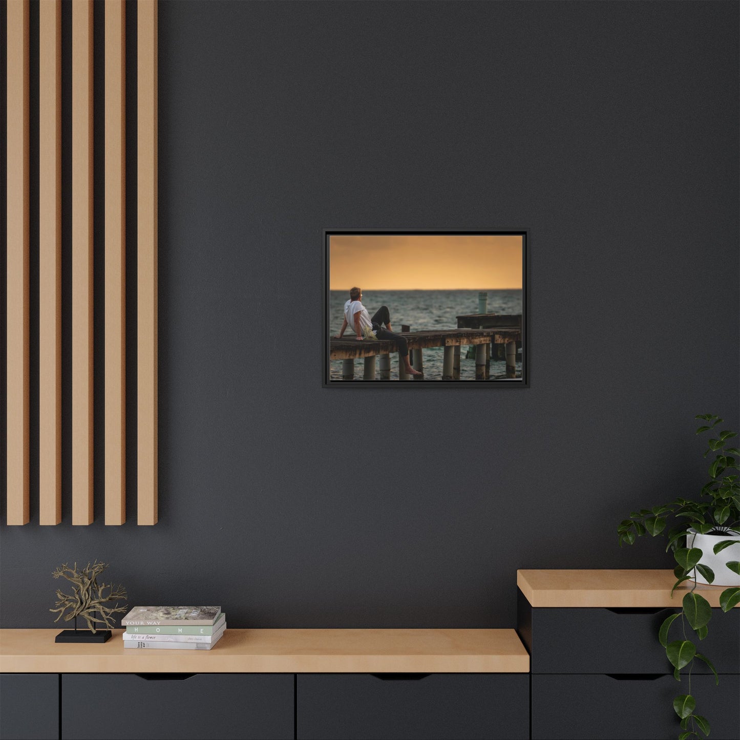 Sunset Pier Matte Canvas Framed Wall Art