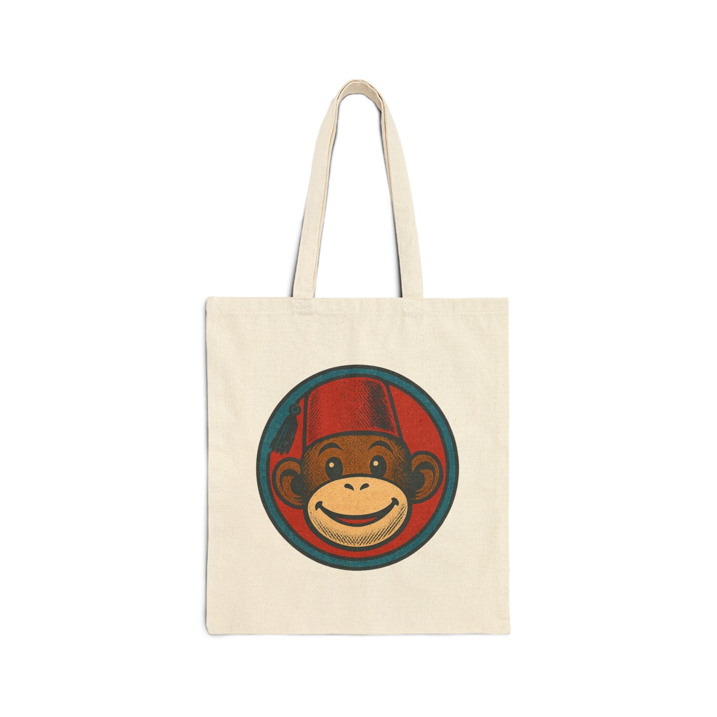Smiling Monkey with Fez Tote Bag | Retro Cartoon Canvas