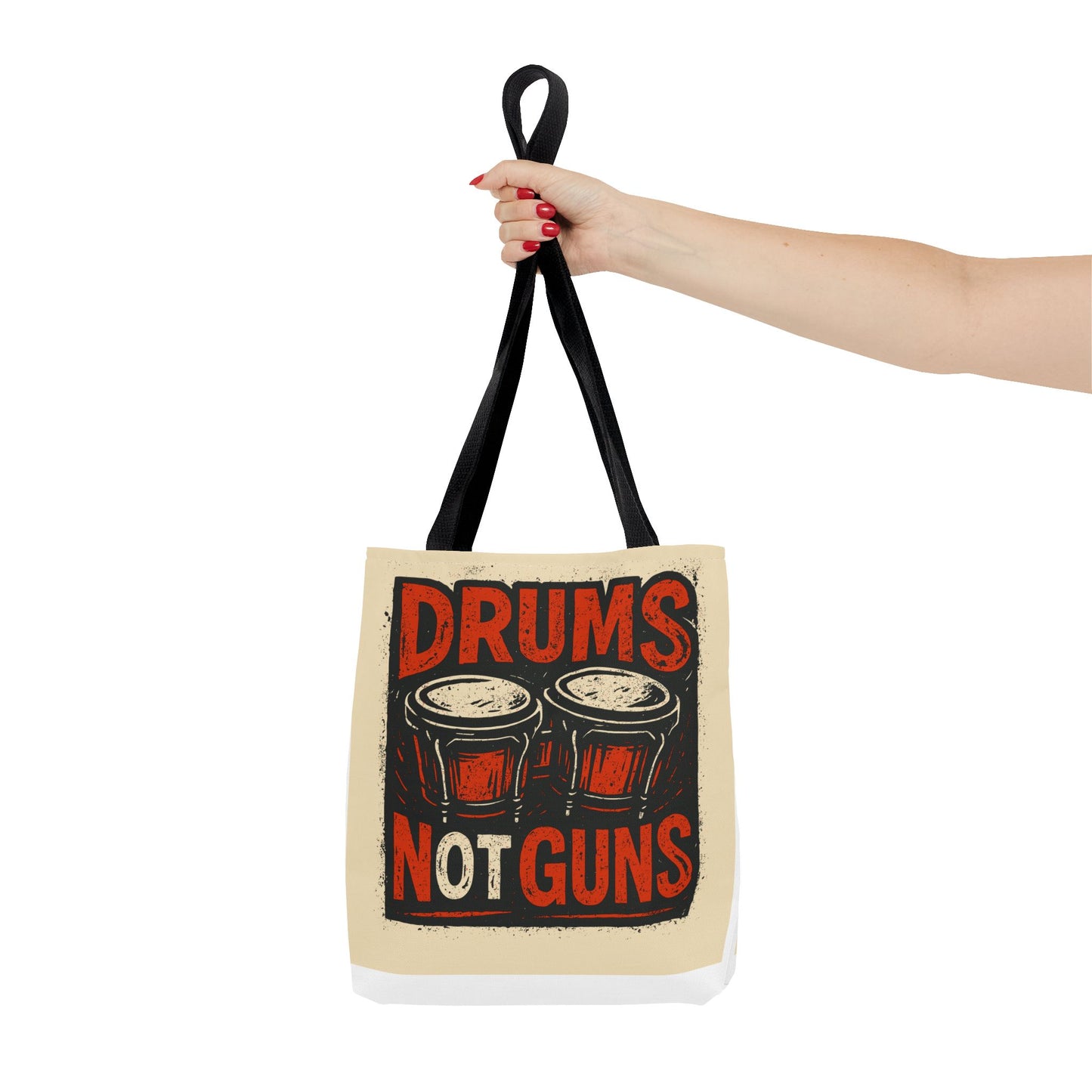 Drums Not Guns Tote Bag — Retro Percussion Protest AOP Tote