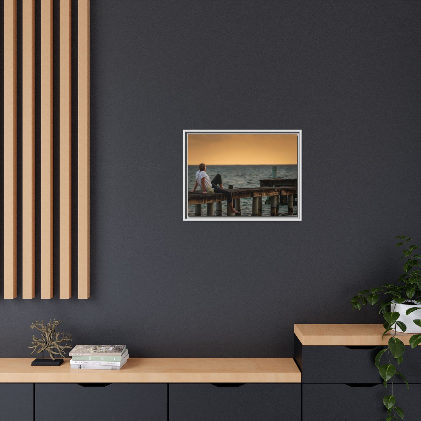 Sunset Pier Matte Canvas Framed Wall Art
