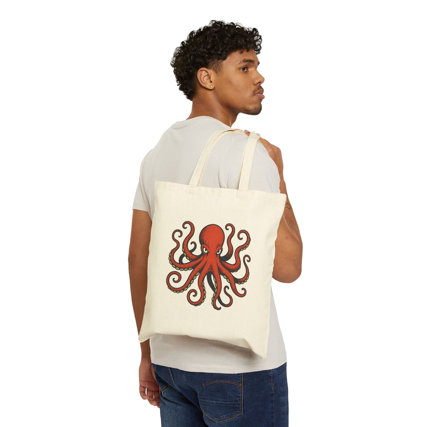 Red Octopus Illustration Tote Bag | Nautical Marine Animal