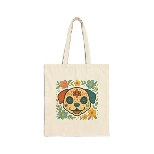Floral Sugar Skull Dog Tote Bag